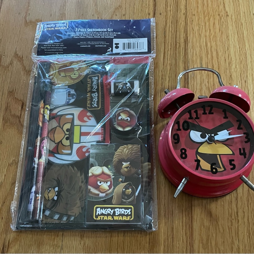 EUC Angry Birds Alarm Clock + Angry Birds x Star Wars Stationary Set